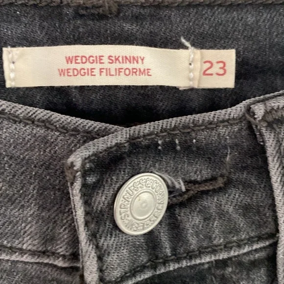 LEVIS WEDGIE SKINNY black grey button fly 23 - Picture 2 of 5